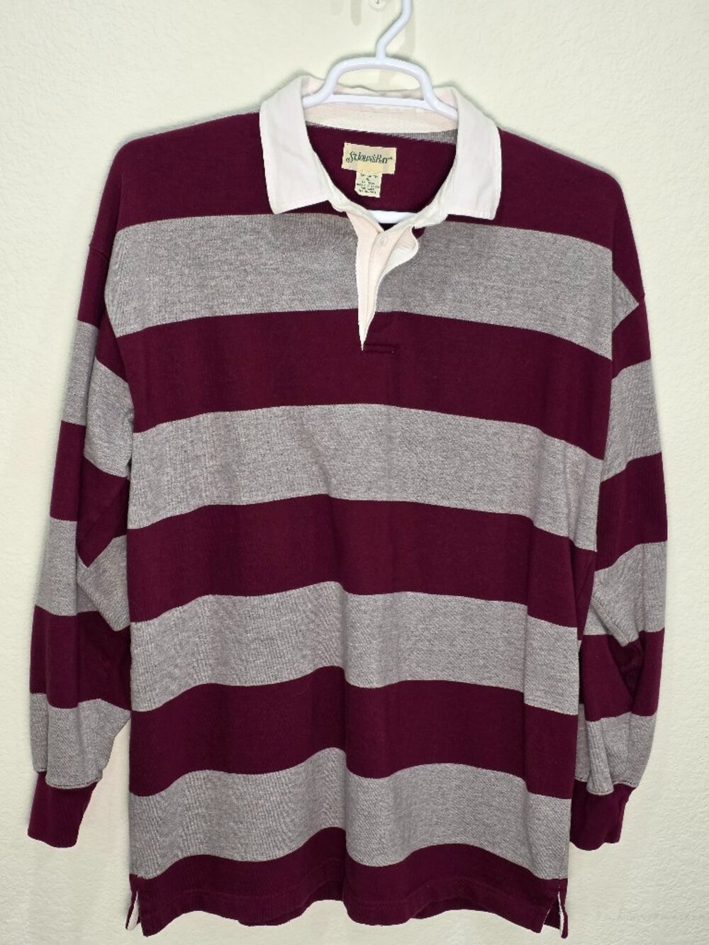 Vintage St. John's Bay Striped Rugby Shirt Maroon Grey XL